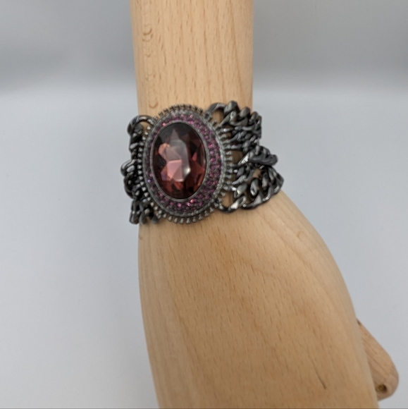 Givenchy Swarovski Crystal Multi Chain Gun Metal Bracelet - Picture 8 of 12